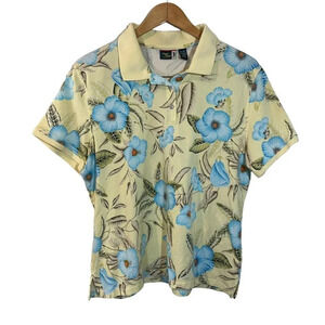 Sugar Reef Womens Floral Polo Shirt Size XL Stretch Cotton Short Sleeve Tropical